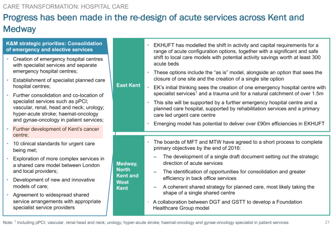 Kent STP p21 Kent's cancer centre £90m efficiencies ekhuft